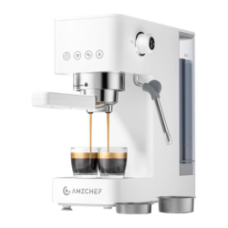 Amzchef 1,5L Buse Vapeur 20bar Blanc CE-EM3131-WT 1350W Machine à Expresso