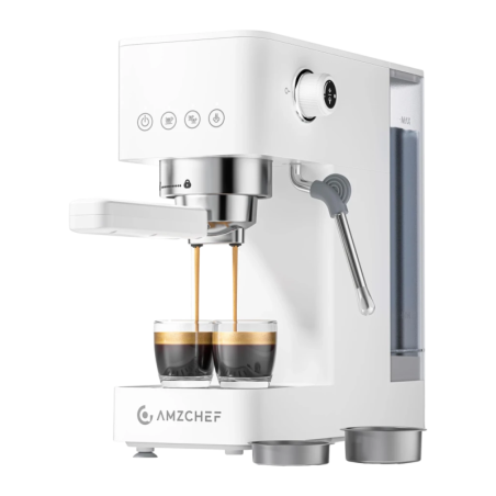 Amzchef 1,5L Buse Vapeur 20bar Blanc CE-EM3131-WT 1350W Machine à Expresso