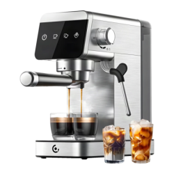 AMZCHEF Buse vapeur orientable 20bar Argent CE-AZ-EM1501-SV 1350W 1,5 L Machine Espresso