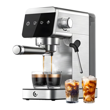 AMZCHEF Buse vapeur orientable 20bar Argent CE-AZ-EM1501-SV 1350W 1,5 L Machine Espresso