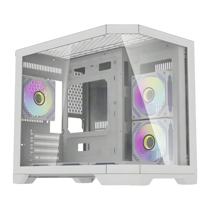 Darkflash FT418 3 panneaux verre trempé Mini Tower M-ATX/ITX Blanc 6 ventilateurs Boîtier PC