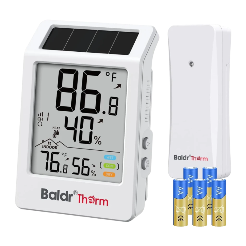 Baldrtherm RainPoint B0707 Solaire avec Capteur Extérieur Blanc Sans fil 100m Thermo-hygromètre