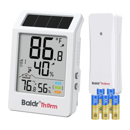 Baldrtherm RainPoint B0707 Solaire avec Capteur Extérieur Blanc Sans fil 100m Thermo-hygromètre
