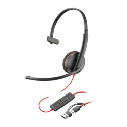 Poly Blackwire 3210 Monaural 8X214A6 USB-C Réduction de bruit Noir Arceau avec micro Casque + Adaptateur USB-A