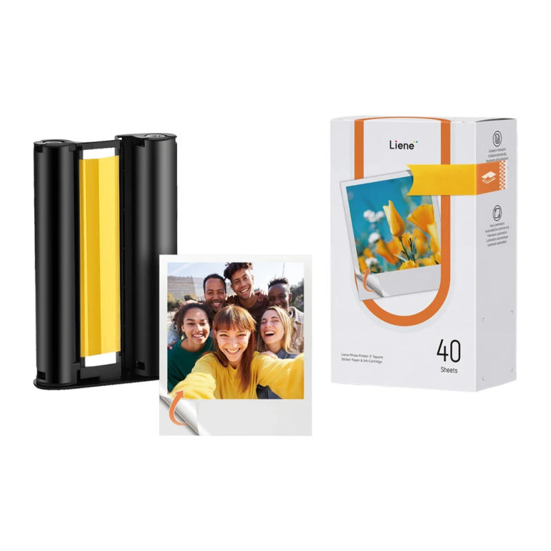 Papier Photo Liene Amber 3x3 pouces Autocollant 40 Feuilles + 1 Cartouche