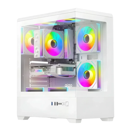 Darkflash C365 Verre Trempé 270° ATX/M-ATX/ITX Blanc 5 ventilateurs Boîtier PC