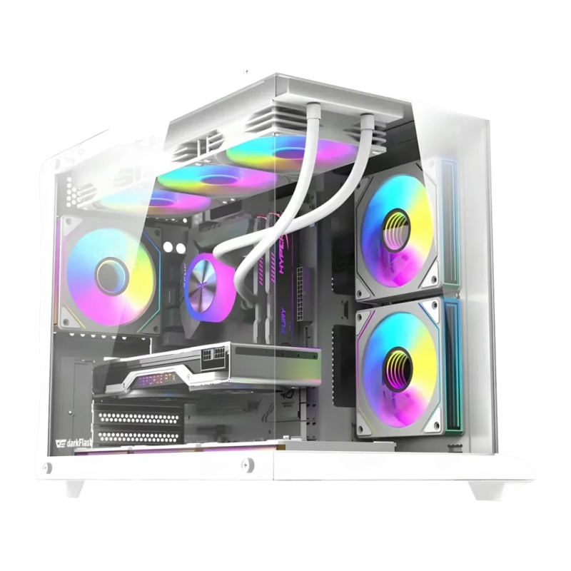 Darkflash B275 PRO Verre Trempé 270° M-ATX/ITX 6 Ventilateurs Blanc Boîtier PC