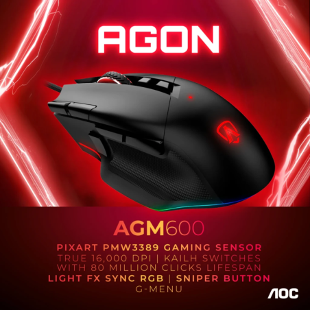 AOC AGON 16000 DPI RGB Noir AGM600B 10 boutons USB Souris gaming