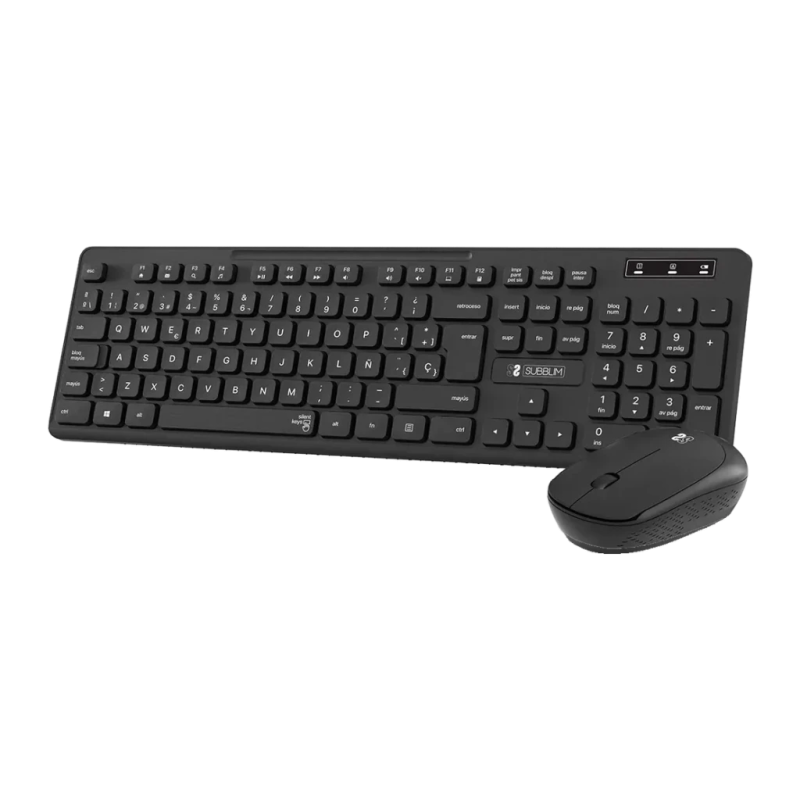 SUBBLIM Business Slim Noir 2,4G à membrane espagnol Clavier et souris silencieux sans fil