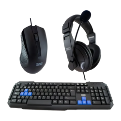 3GO Drile H2 Noir USB avec Câble QWERTY à membrane Pack Clavier, Souris et Casque