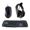 3GO Drile H2 Noir USB avec Câble QWERTY à membrane Pack Clavier, Souris et Casque