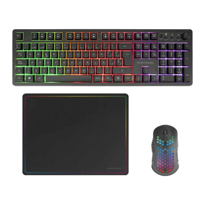 Gaming Mars Gaming MCPWX 2,4GHz RGB Espagnol Noir à membrane Clavier et souris sans fil