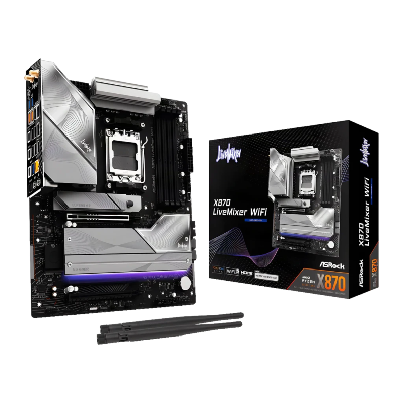 ASRock X870 LiveMixer WiFi AMD AM5 DDR5 ATX Noir 2,5G Ethernet 4 emplacements M.2 Carte mère