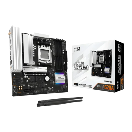 ASRock A620AM Pro RS WiFi AMD A620 AM5 DDR5 Micro ATX Noir 2,5G Ethernet 3 emplacements M.2 Carte mère