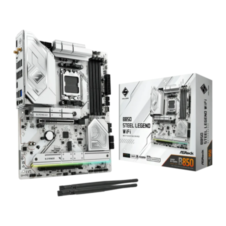 ASRock B850 Steel Legend WiFi AMD AM5 DDR5 ATX Blanc 2,5G Ethernet 4 emplacements M.2 Carte mère