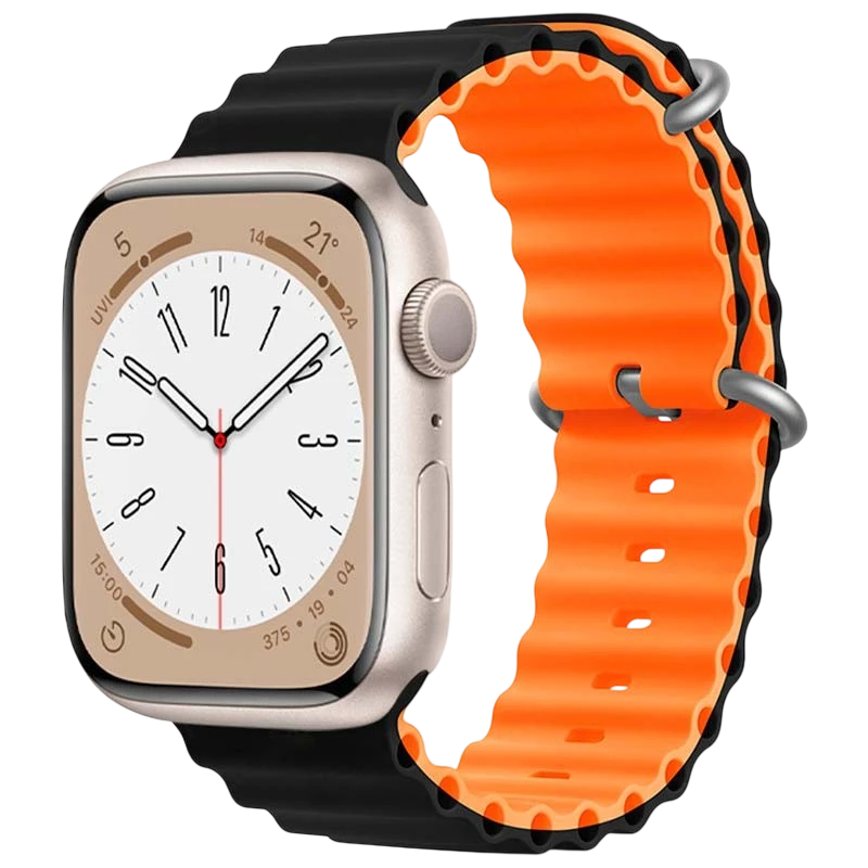 Bracelet Apple Watch 42/44/45/49mm Wave Noir+Orange