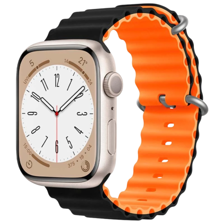 Bracelet Apple Watch 42/44/45/49mm Wave Noir+Orange