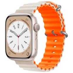 Bracelet Apple Watch 42/44/45/49mm Wave Blanc Etoile+Orange
