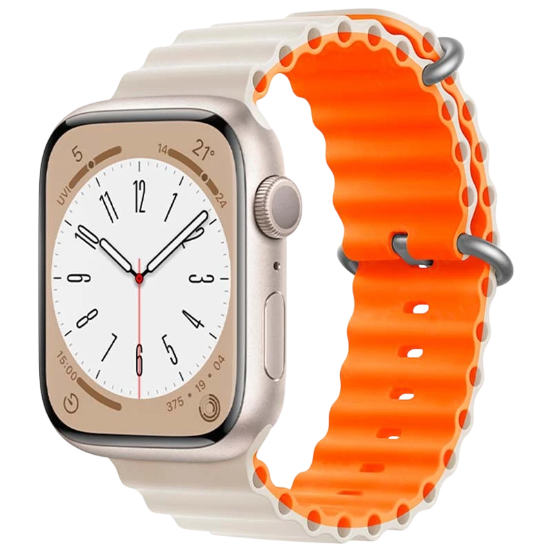Bracelet Apple Watch 42/44/45/49mm Wave Blanc Etoile+Orange