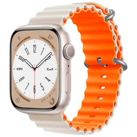 Bracelet Apple Watch 42/44/45/49mm Wave Blanc Etoile+Orange