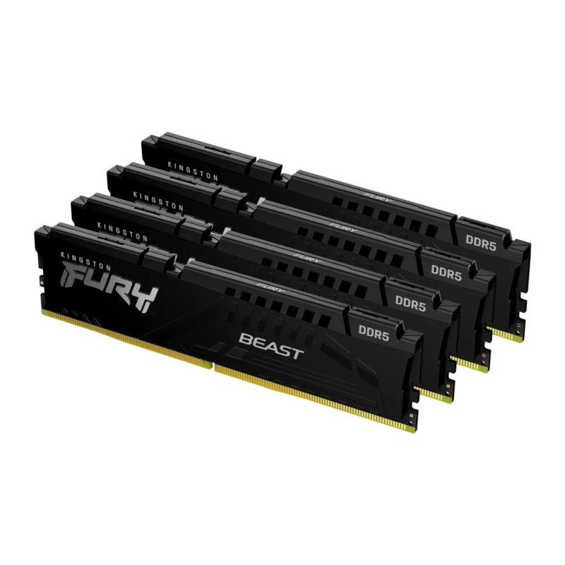 Kingston Fury Beast DDR5 5200MT/s CL40 128GB (4x32GB) Kit Noir Mémoire RAM