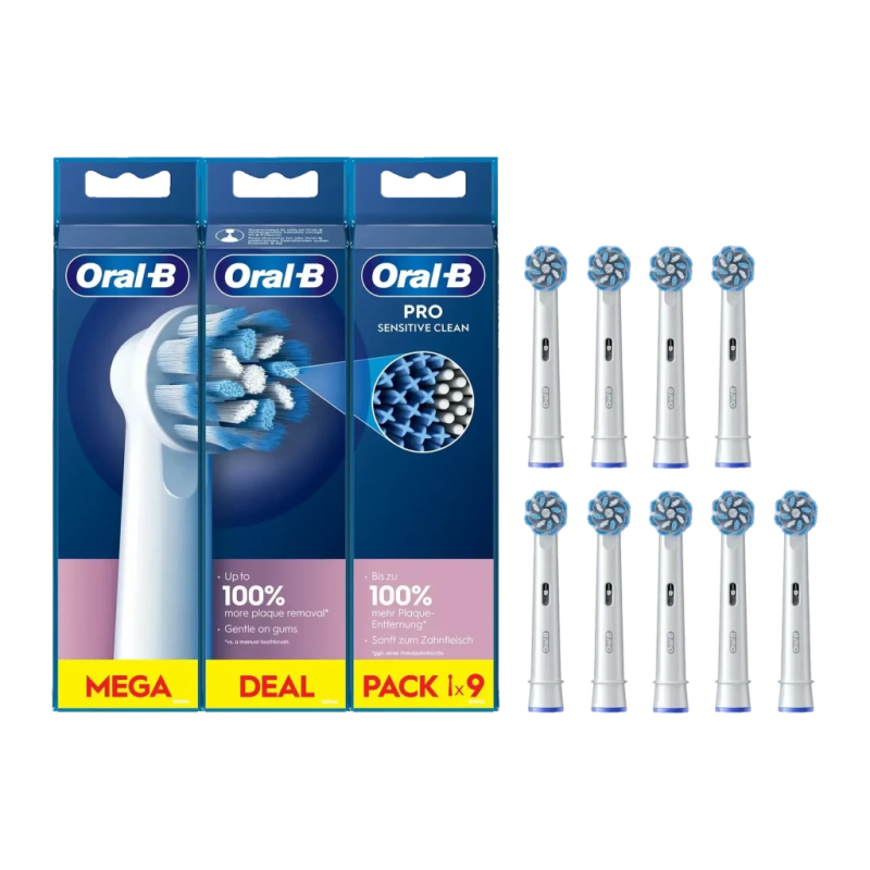 Têtes de rechange Oral-B Pro Sensitive Clean Pack 9 Unités Extra-doux Blanc