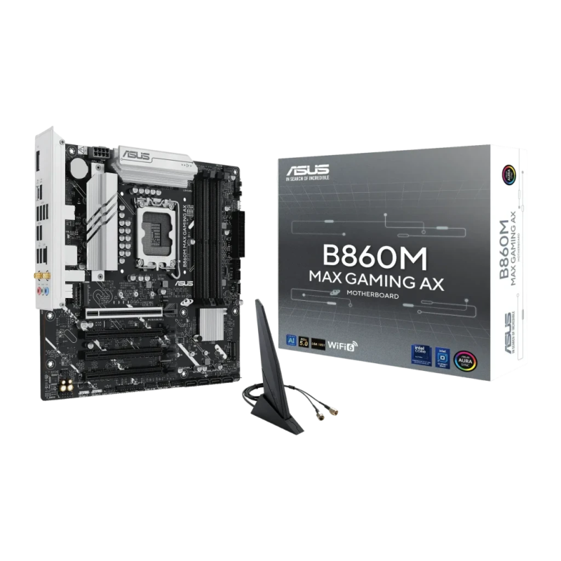 ASUS B860M MAX GAMING AX Intel B860 LGA1851 DDR5 mATX Gris WiFi 2,5G Ethernet 3 emplacements M.2 Carte mère