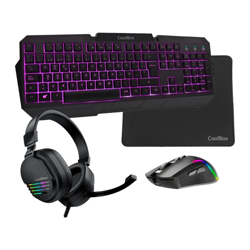 Kit Gaming CoolBox DeepGaming X-Wing 2 7200 DPI RGB LED Microphone Boom Noir à membrane rétroéclairé Clavier et souris