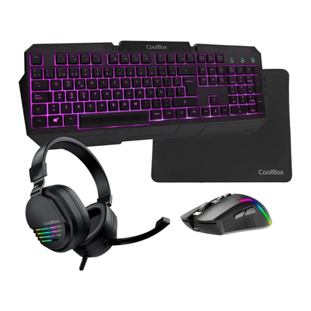 Kit Gaming CoolBox DeepGaming X-Wing 2 7200 DPI RGB LED Microphone Boom Noir à membrane rétroéclairé Clavier et souris