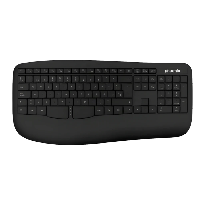Phoenix K201 Noir 2,4 GHz avec repose-poignets Clavier sans fil ergonomique