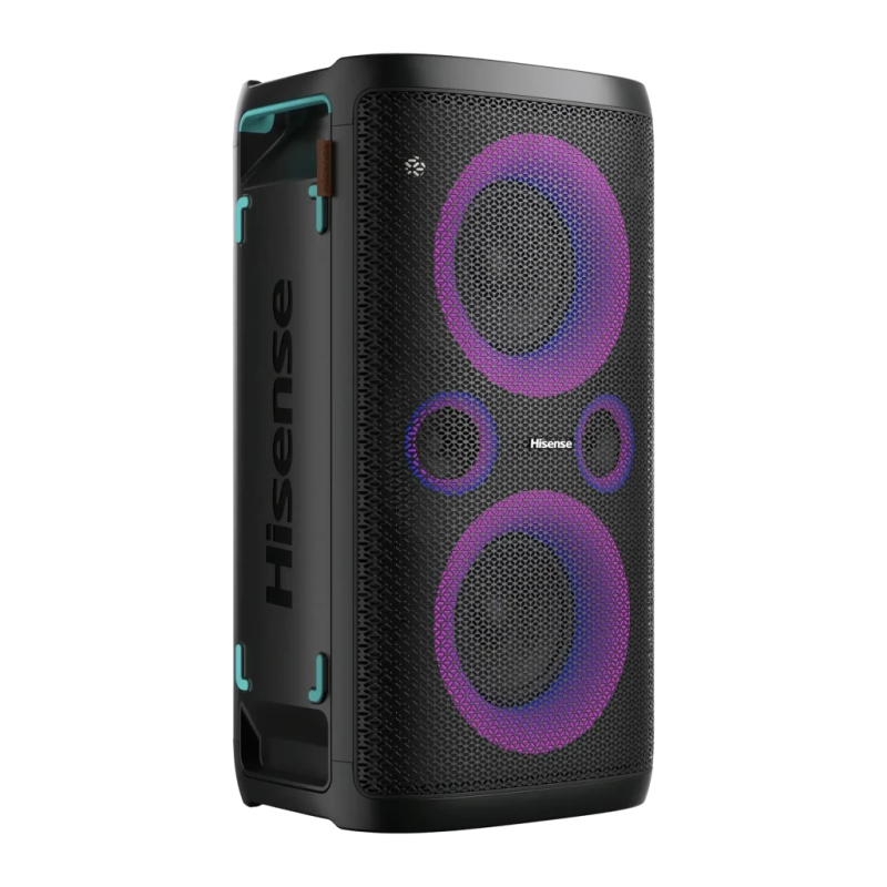 Hisense Party Storm Noir 300W 15h IPX4 7650mAh mains libres radio FM lumières LED entrée AUX Enceinte de soirée Bluetooth 5.0