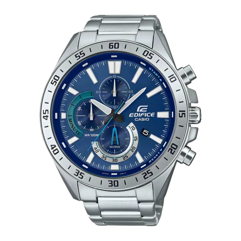 Casio Edifice EFV-620D-2AV Argent Bleu Chronographe Analogique Batterie 3 Ans 10ATM