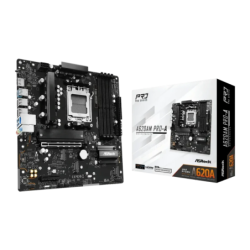 ASRock A620AM Pro-A AMD A620 AM5 DDR5 mATX Noir 2,5G Ethernet 3 emplacements M.2 Carte mère