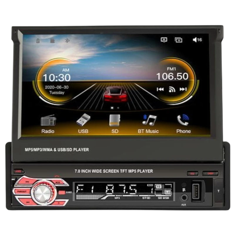 SWM 9601C-S 7 pouces Bluetooth/Mirror Link/ Carplay/USB/Noir Android Auto Autoradio 1 DIN