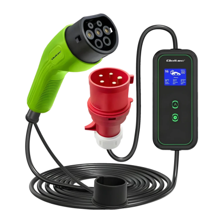 Chargeur de voiture électrique Qoltec 2 en 1 11kW Triphasé 5m 52478 16A Type 2 écran LCD IP65