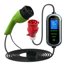 Chargeur de voiture électrique Qoltec 2 en 1 Type 2 Gris 7kW 5m 52721 32A monophasé écran LCD IP65
