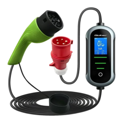 Chargeur de voiture électrique Qoltec 2 en 1 Noir 11kW Triphasé 5m 52720 16A écran LCD IP65