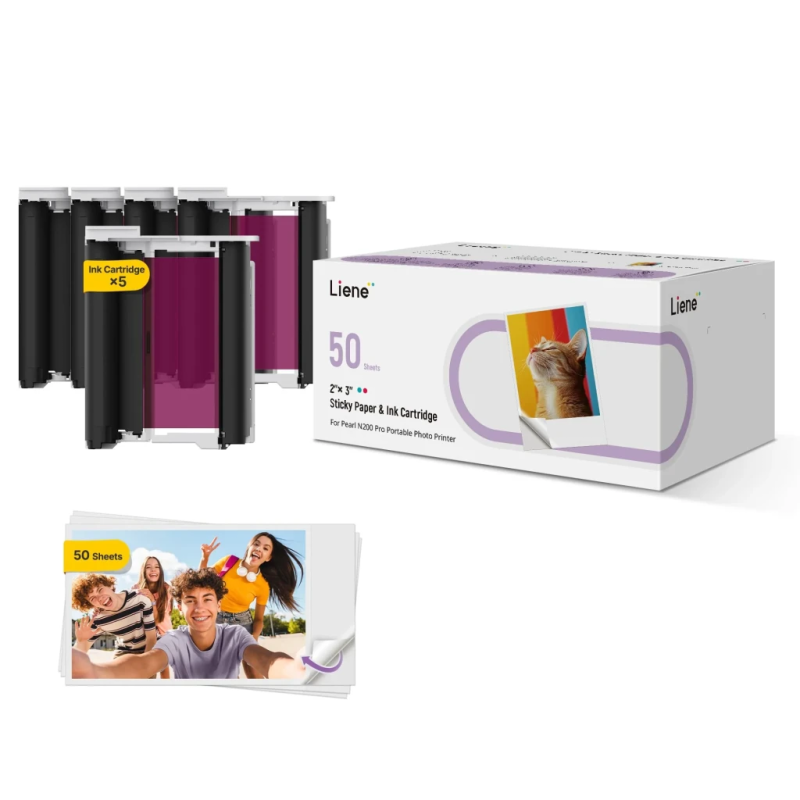 Kit Liene Papier Photo 2x3 pouces 50 Feuilles + 5 Cartouches