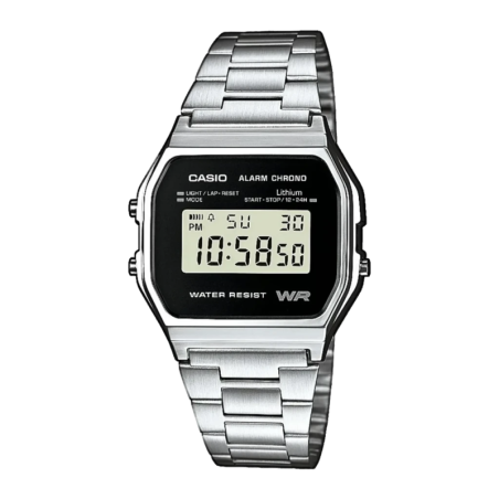 Casio Vintage A158WEA-1EF Unisexe Chronomètre Alarme LED 7 Ans Argent/Noir Montre numérique
