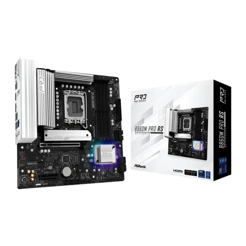 ASRock B860M Pro RS Intel B860 LGA1851 DDR5 Micro ATX Sans WiFi Noir/Argent 2,5G Ethernet Carte mère