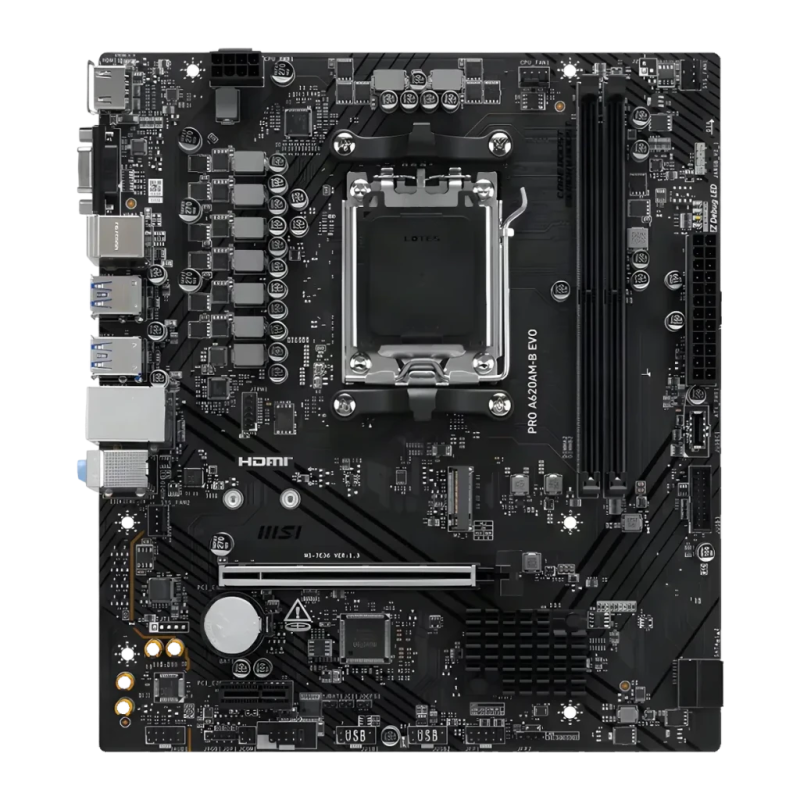 MSI PRO A620AM-B EVO A620 AM5 DDR5 Micro ATX Noir 4 emplacements M.2 Carte mère