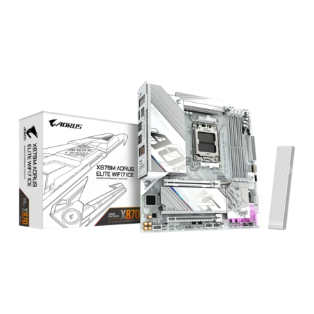 Gigabyte X870M Aorus Elite WiFi7 Ice AMD X870 AM5 DDR5 Micro ATX Blanc 2,5G Ethernet 2 emplacements M.2 Carte mère