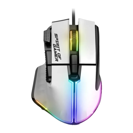 Spirit of Gamer PRO-M5 Arctic Câble USB 12800 DPI RGB Blanc 8 boutons Souris gaming