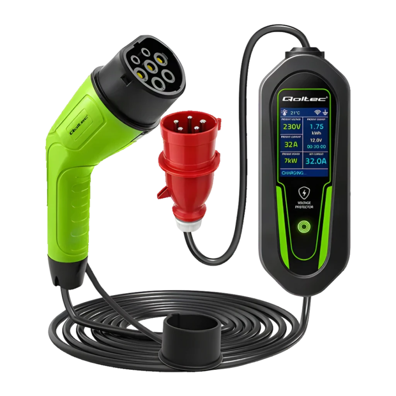 Chargeur Voiture Électrique Qoltec 2 en 1 Type 2 Wi-Fi Tuya 7kW Câble 5m 53181