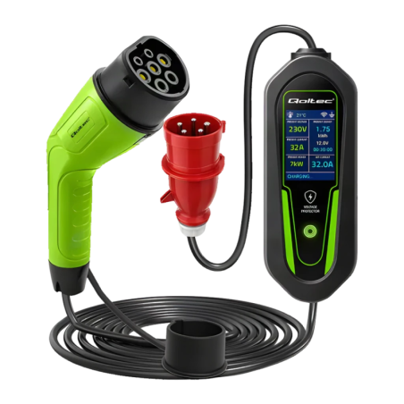 Chargeur Voiture Électrique Qoltec 2 en 1 Type 2 Wi-Fi Tuya 7kW Câble 5m 53181
