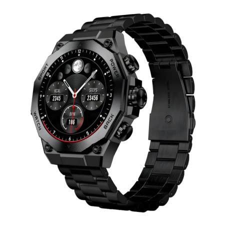 Ksix Titanium 1,43 pouces Noir Appels Bluetooth Fréquence cardiaque, SpO2, Tension artérielle