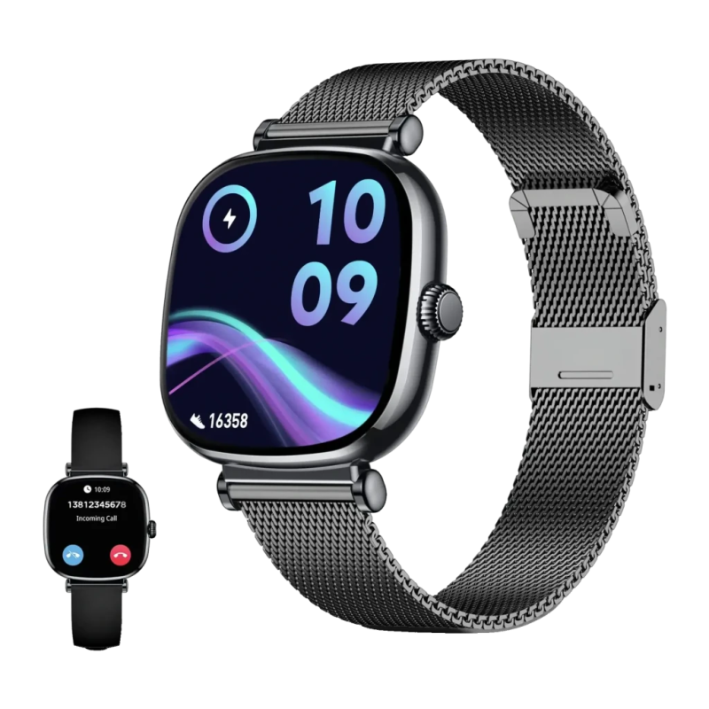 KSiX IRIA 1.7 pouces Noir Appels Bluetooth Fréquence cardiaque, SpO2 Batterie 4 Jours