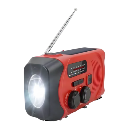 Radio d'urgence Denver Lithium 2000mAh FM/AM Solaire et Manivelle Rouge/Noir SCR-2010