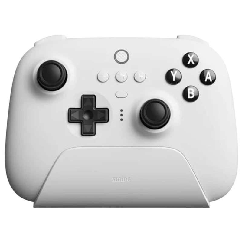 8BitDo Ultimate Bluetooth/2.4G avec adaptateur + base de chargement Blanc Nintendo Switch/Smartphone/PC 1000mAh 22h Manette
