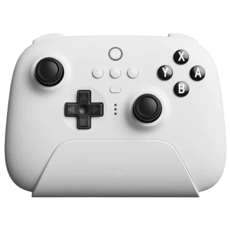 8BitDo Ultimate Bluetooth/2.4G avec adaptateur + base de chargement Blanc Nintendo Switch/Smartphone/PC 1000mAh 22h Manette